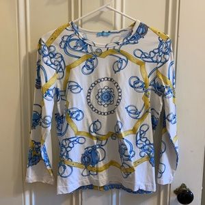 J. McLaughlin Blue & White Pattern Top